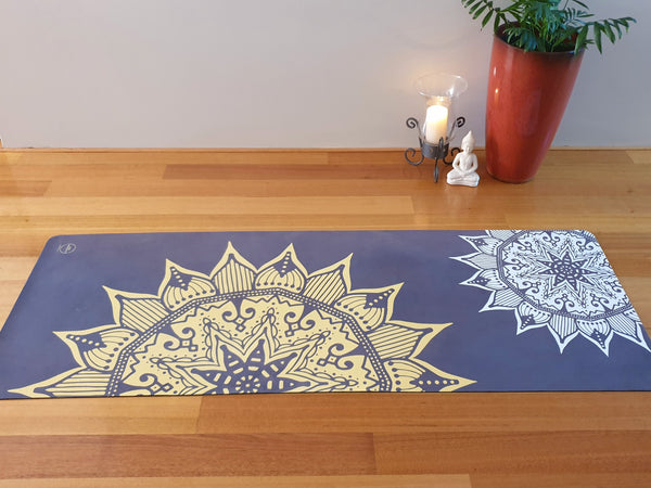 Luxury Eco Yoga Mat - Golden Sun Mandala