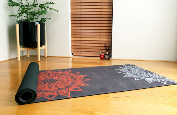 Luxury Eco Yoga Mat - Red Sun Mandala